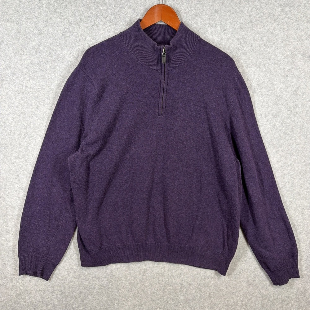 Jos A Bank Sweater Mens X-Large Purple Pullover 1/4 Zip Long Sleeve